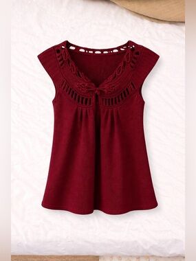 Fashion Statement Fever Red Knit Cap Sleeve Sweater (M)